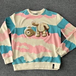 ROKU STUDIO Sweatshirt Mens Large Multicolor Teddy Bear Camo Fleece Crewneck